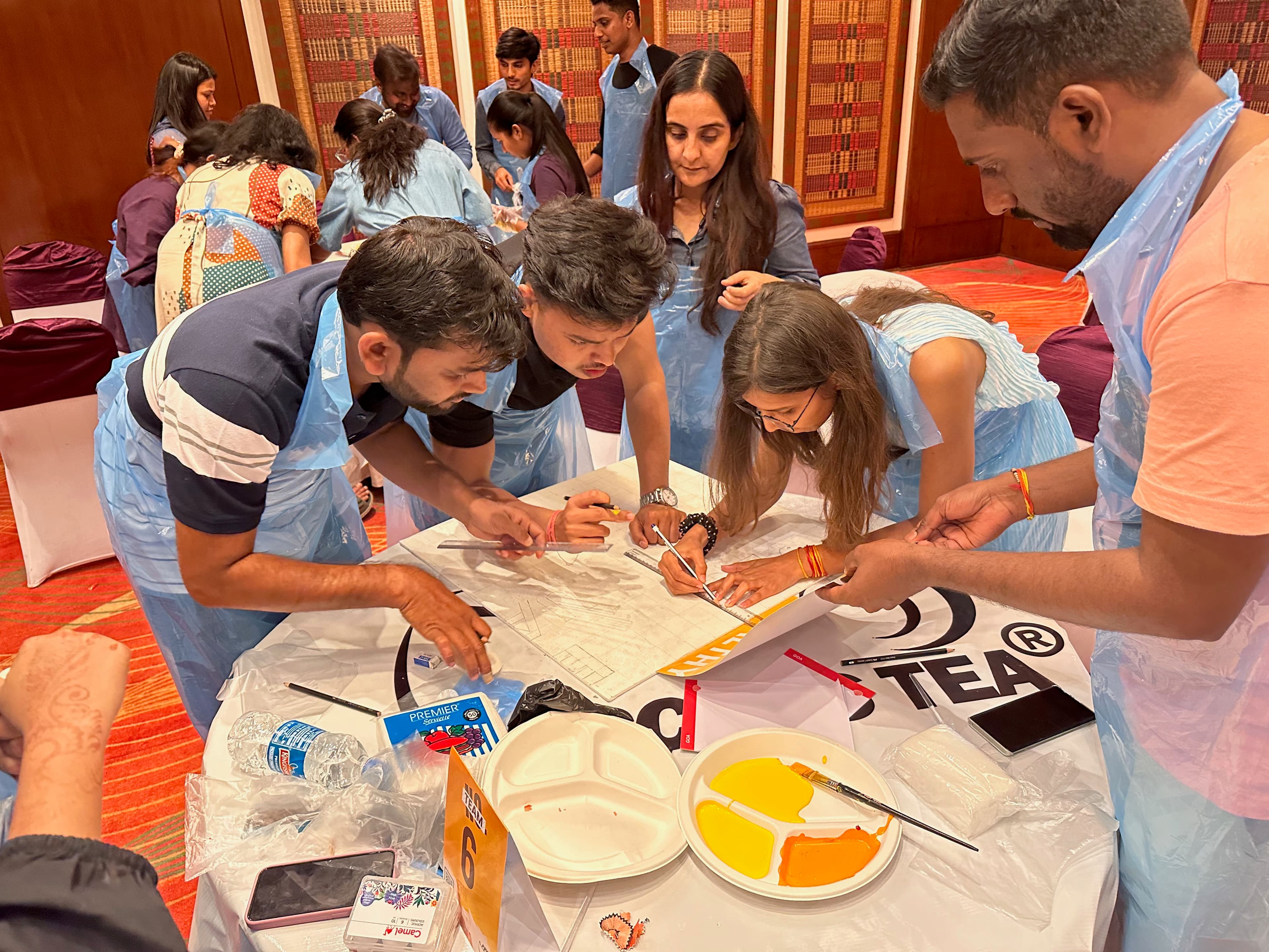 A team collaborating on a creative challenge
